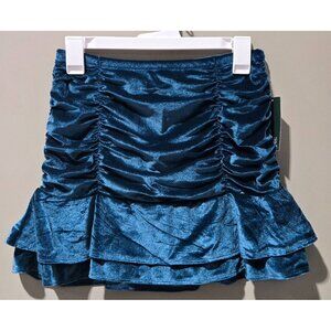 Wild Fable Women's XS Dark Teal High-Rise Ruched Mini Skirt w/ Tiered Bottom